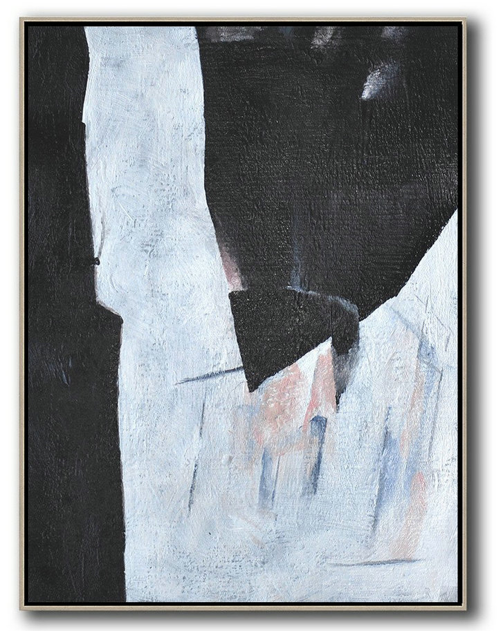 Large Abstract Painting,Hand-Painted Black And White Minimal Painting On Canvas,Original Abstract Painting Canvas Art